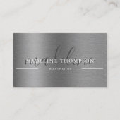 Metallic geborsteld staal zilveren script QR-code Visitekaartje (Voorkant)