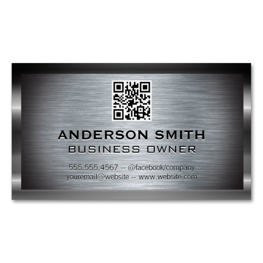 Metallic geborstelde achtergrond | QR-code Magnetisch Visitekaartje (Voorkant)