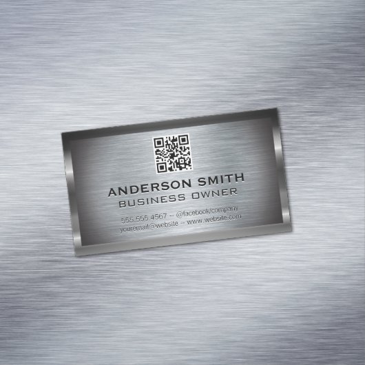Metallic geborstelde achtergrond | QR-code Magnetisch Visitekaartje (Voorbeeld)