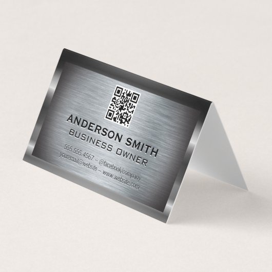 Metallic geborstelde achtergrond | QR-code Visitekaartjes (Voorkant)