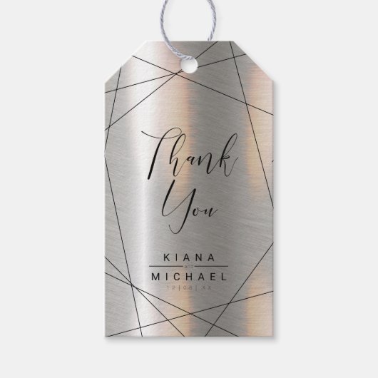 Metallic geometric Bedankt Silver/Black ID648 Cadeaulabel (Voorkant)