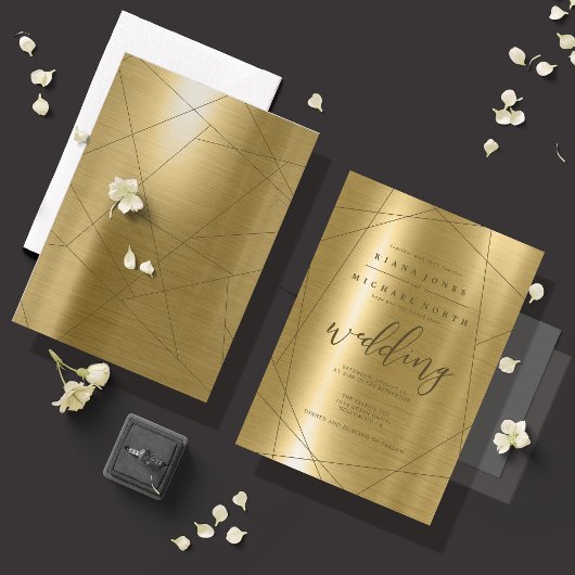 Metallic Geometric Wedding Gold ID648 Kaart