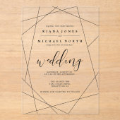 Metallic Geometric Wedding Silver/Black ID648 Acryl Uitnodigingen (Voorkant)