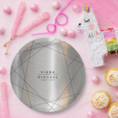 Metallic Geometric Wedding Silver/Black ID648 Papieren Bordje (Feest)