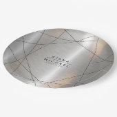 Metallic Geometric Wedding Silver/Black ID648 Papieren Bordje (Gekanteld)