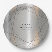 Metallic Geometric Wedding Silver/Black ID648 Papieren Bordje (Voorkant)