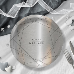 Metallic Geometric Wedding Silver/Black ID648 Papieren Bordje