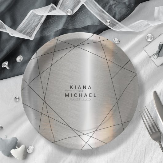Metallic Geometric Wedding Silver/Black ID648 Papieren Bordje