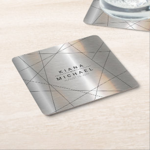 Metallic Geometric Wedding Silver/Black ID648 Vierkante Kartonnen Onderzetter