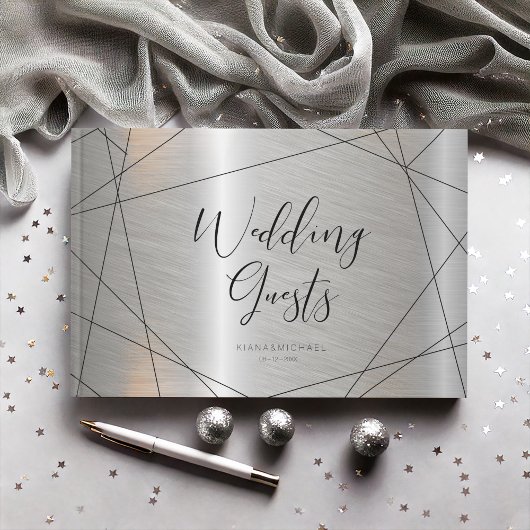Metallic Geometric Wedding Silver ID648 Gastenboek