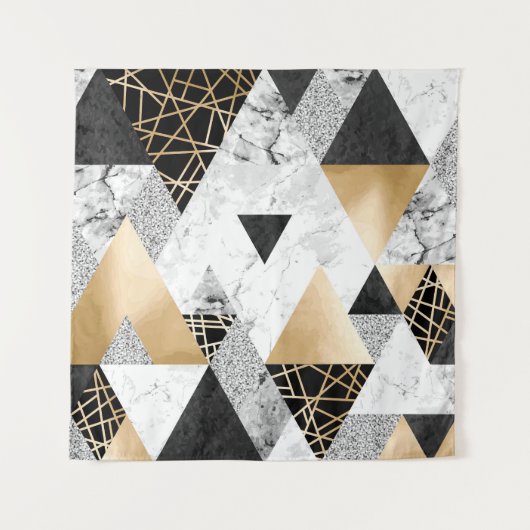 Metallic geometrisch: goud zilver marmer wandkleed (Voorkant)