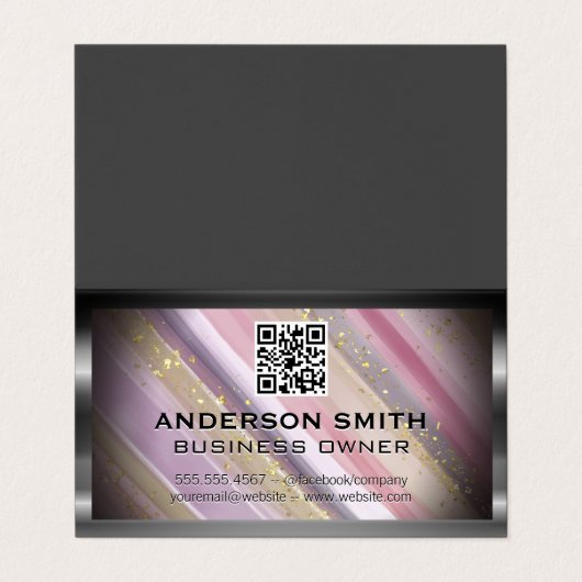 Metallic Glitter Geborsteld | Qr Code Visitekaartjes (Buitenkant ongevouwen)