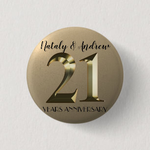Metallic Gold 21e bruiloft Jubileum Ronde Button 3,2 Cm