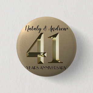 Metallic Gold 41e bruiloft Jubileum Ronde Button 3,2 Cm