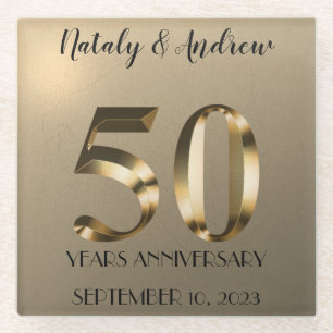 Metallic Gold 50th Wedding Jubileum Glazen Onderzetter