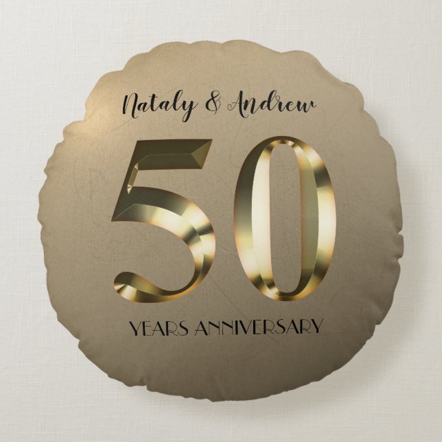 Metallic Gold 50th Wedding Jubileum Rond Kussen (Voorkant)