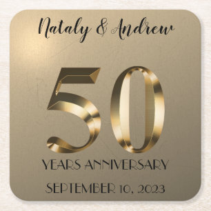 Metallic Gold 50th Wedding Jubileum Vierkante Kartonnen Onderzetter