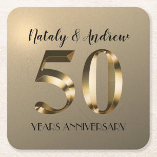 Metallic Gold 50th Wedding Jubileum Vierkante Kartonnen Onderzetter