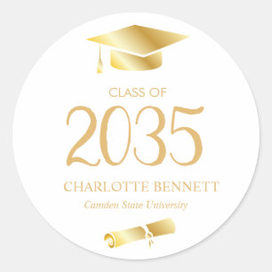 Metallic Gold Afstudeerder Pet Diploma Afstuderen Ronde Sticker