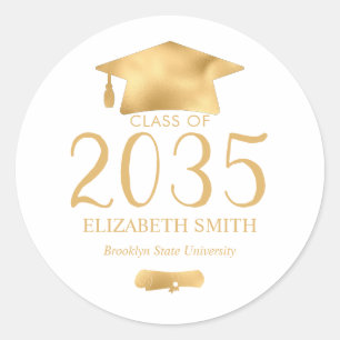 Metallic Gold Afstudeerder Pet Diploma Afstuderen Ronde Sticker