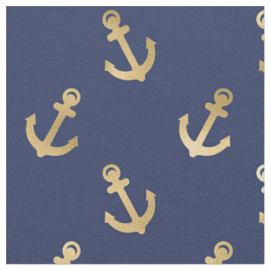 Metallic Gold Anchors op Navy Blue Stof