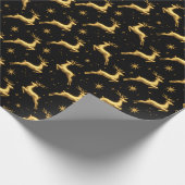 Metallic Gold and Black Reindeer and Stars Cadeaupapier (Hoek)