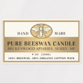 Metallic Gold Beeswax Ivory Candle Heraldic Bee Labels (Design 1)