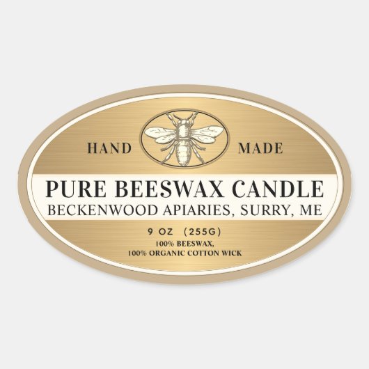 Metallic Gold Beeswax Oval Kandle Heraldic Bee Ovale Sticker (Voorkant)