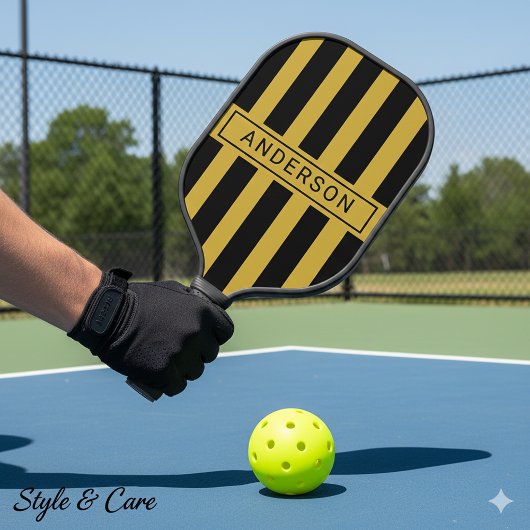 Metallic Gold Black Strip Custom Name Pickleball Paddle