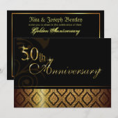 Metallic Gold Brocade 50e Jubileum Uitnodiging (Voorkant / Achterkant)