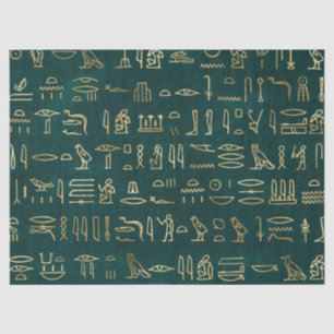 Metallic Gold Egyptian Hieroglyphs op Forest Green Tissuepapier