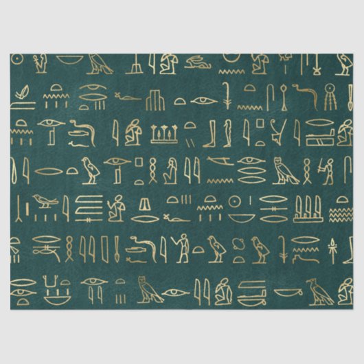 Metallic Gold Egyptian Hieroglyphs op Forest Green Tissuepapier (Voorkant)