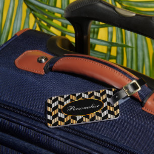 Metallic Gold en Black Herringbone Personalisere Bagagelabel