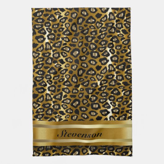 Metallic Gold en Black Leopard Animal Pattern Theedoek (Verticaal)