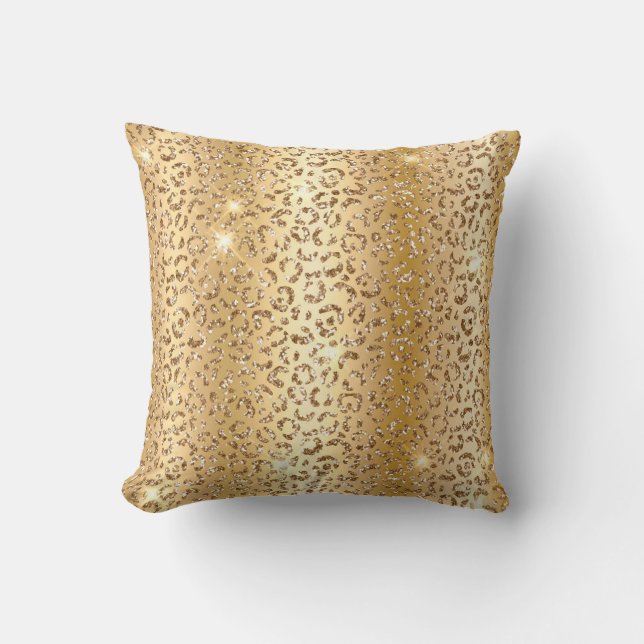 Metallic Gold en Glitter Glam Leopard Spots Print Kussen (Voorkant)