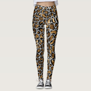 Metallic Gold en zwarte luipaarden op witte Leggi Leggings
