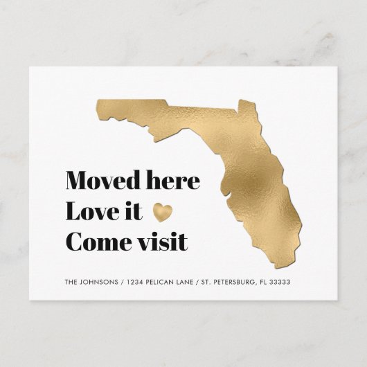 Metallic Gold Florida Carte Nouvelle adresse (Devant)
