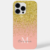 Metallic Gold Glitter Rain + Roos Kwarts Monogram Case-Mate iPhone Case (Achterkant)