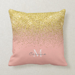 Metallic Gold Glitter Rain + Roos Kwarts Monogram Kussen