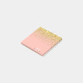 Metallic Gold Glitter Rain + Roos Kwarts Monogram Post-it® Notes (Schuin)