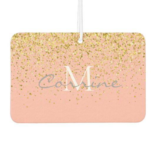 Metallic Gold Glitter Rain +Roos Quartz Monogram Luchtverfrisser (Voorkant)
