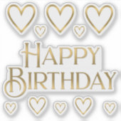 Metallic Gold Happy Birthday Sticker and Hearts (Voorkant)