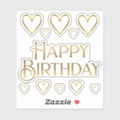 Metallic Gold Happy Birthday Sticker and Hearts  (Vel)