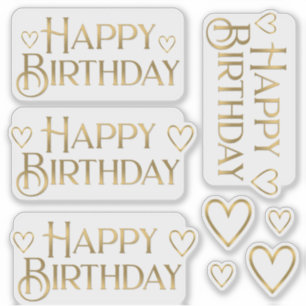 Metallic Gold Happy Birthday Sticker en hart
