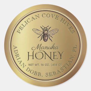 Metallic Gold  Honey Bee Ronde Sticker