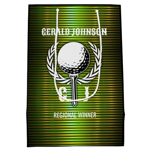 Metallic Gold Lines Golf Monogram Ontwerp Kleine G Medium Cadeauzakje (Achterkant)