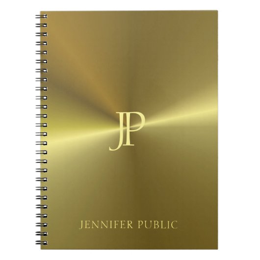Metallic Gold look Modern Monogram Sjabloon Notitieboek (Voorkant)
