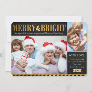 Metallic Gold Merry en Bright Holiday Card Feestdagenkaart
