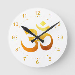 Metallic Gold Om Symbol  Ronde Klok