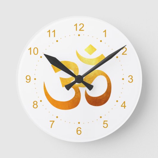 Metallic Gold Om Symbol Ronde Klok (Voorkant)